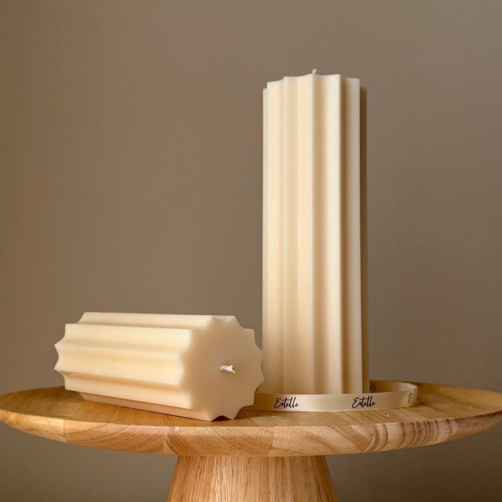 Ribbed Pillar Soy Wax Candle Set: Unscented Decorative