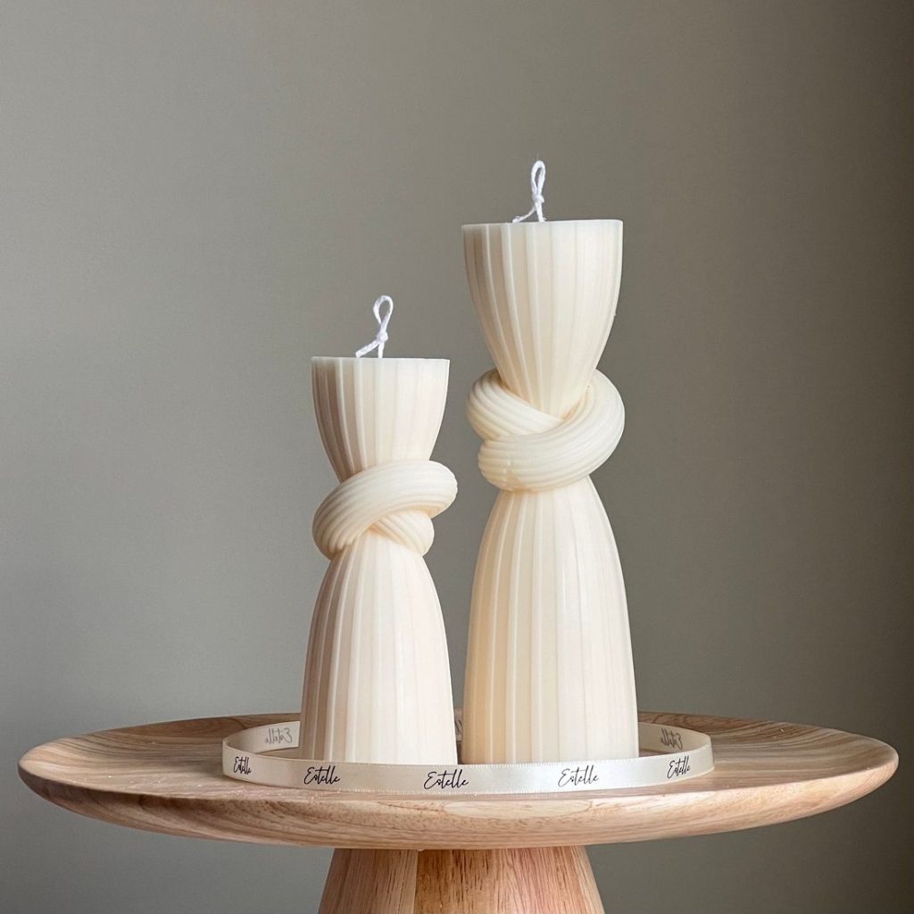 Knot Pillar Candle Set: Ribbed Soy Wax Candle, Home Decor