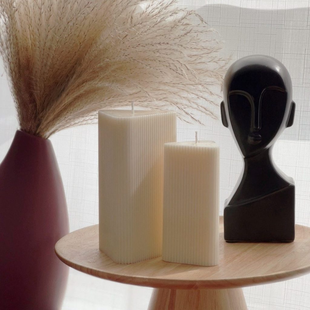 Ribbed Triangular Pillar Soy Wax Candle Set | Unscented