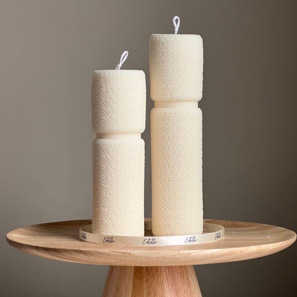 Roman Fluffy Soy Wax Pillar Candle Set: Tall Decorative